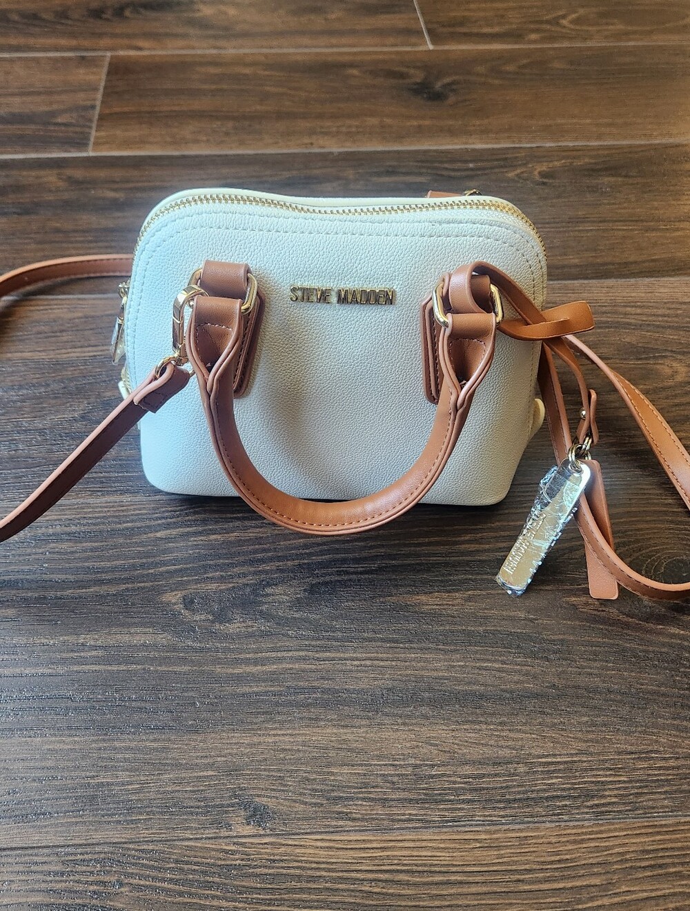 Steve Madden Cream Mini Satchel with Tan Trim